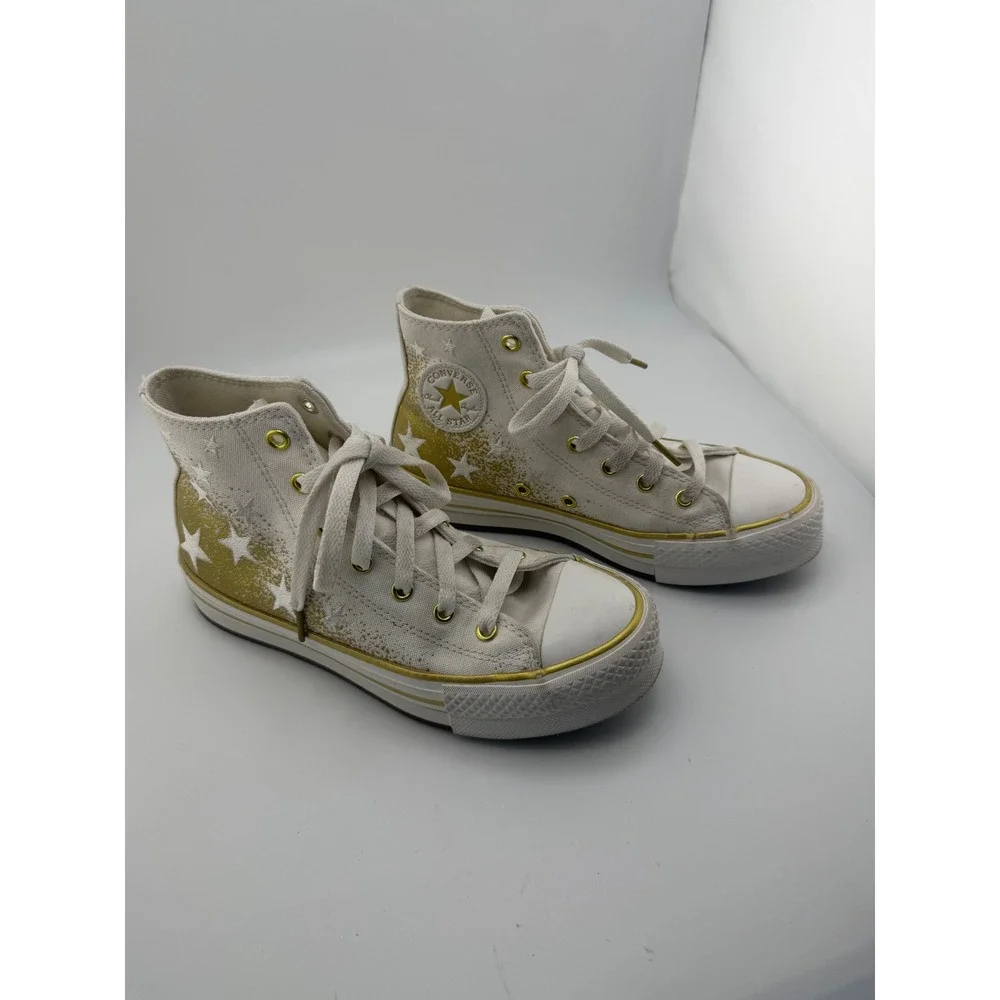 Converse Chuck Taylor All Star High Top Gold Star White Sneakers A12877C Kids 4